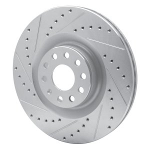 Audi S3 Brake Rotor (1) - Front Left - R1 Concepts - Drilled & Slotted - Silver - `06-`13